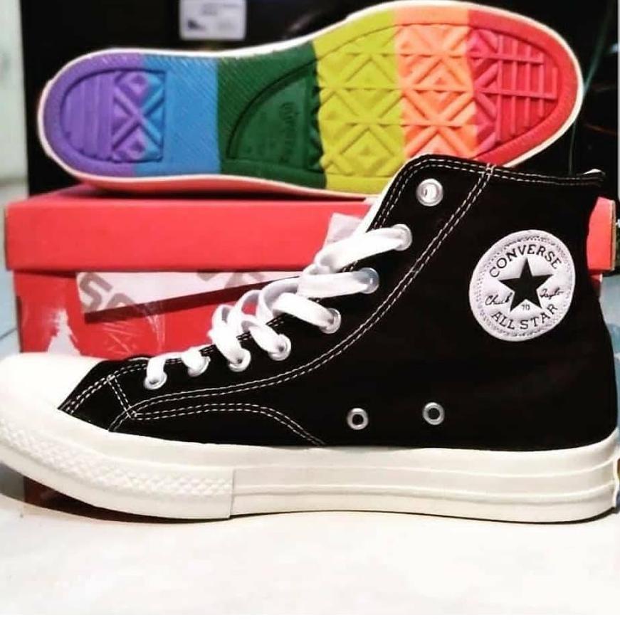 ✨Mall✨ SEPATU CONVERSE WANITA FULL BLACK/ HITAM POLOS LOW RAINBOW MOTIF CHUCK TAYLOR IMPORT BNIB ?