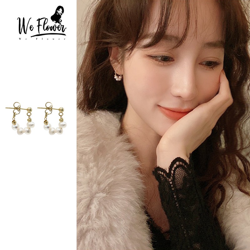 Kami Bunga Vintage Emas Mutiara Manik-Manik Hoop Anting Untuk Wanita Gadis Elegan Manik-Manik Kecil Bulat Anting-Anting Pesta Pertunangan Telinga Perhiasan Aksesoris