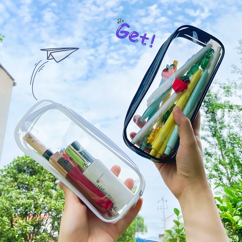 

Tempat pensil transparan PVC Kotak pensil lucu korea Tas kosmetik kapasitas besar dengan Pouch transparan samoyed Cute Pencil Case Portable Pen Bag Multifungsi simple minimalis aesthetic