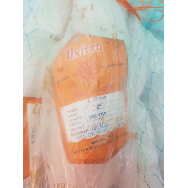 jaring ikan cap stir UNITED asli 0.16x100x100 tate miring atau kribo
