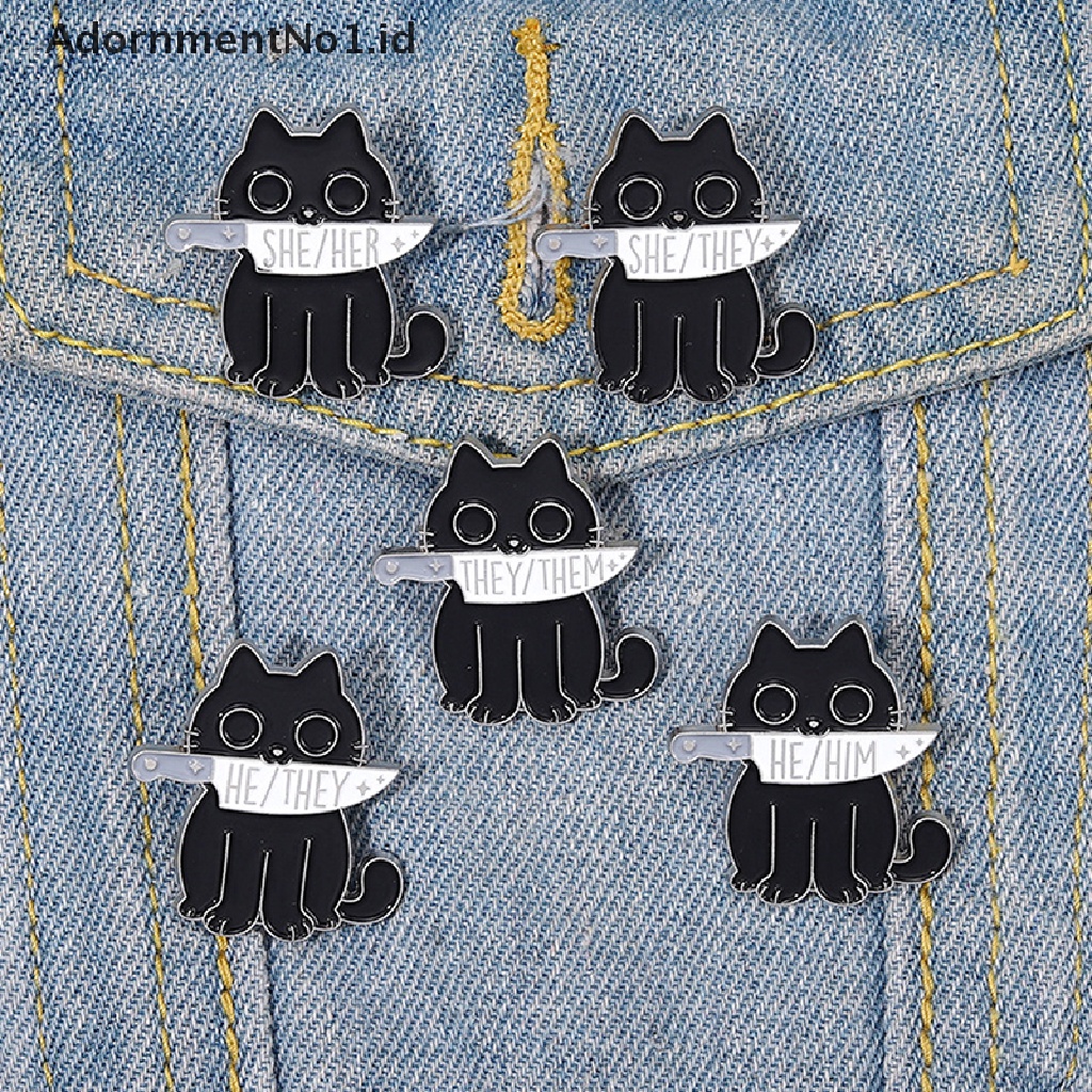 [AdornmentNo1] Enamel Pin Custom Black Cats Belati Bros She Her He Him Them Them Lapel Badges Hewan Perhiasan Hadiah Untuk Teman [ID]