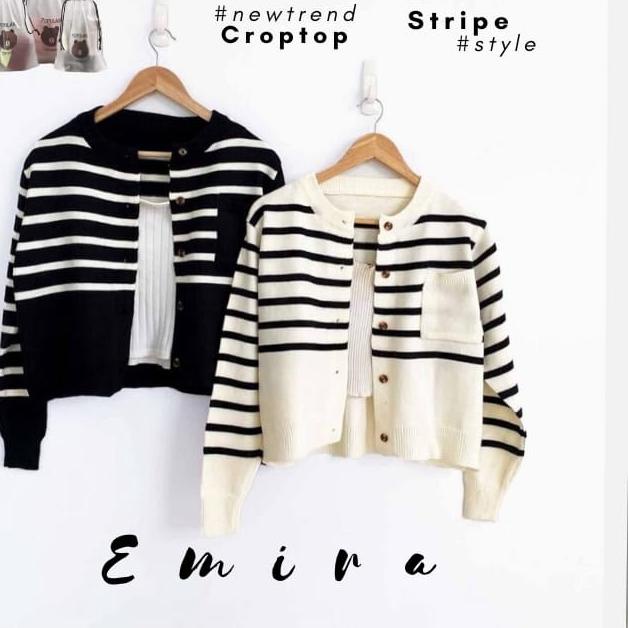 [COD] EMIRA CARDIGAN KNIT crop cardigan rajut wanita stripe gaya korea outer rajut sweater gardigan 