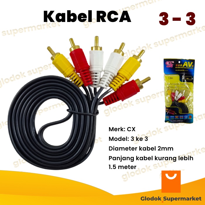 Kabel RCA 3 ke 3 Audio Video Speaker Aktif Jek 1.5 meter