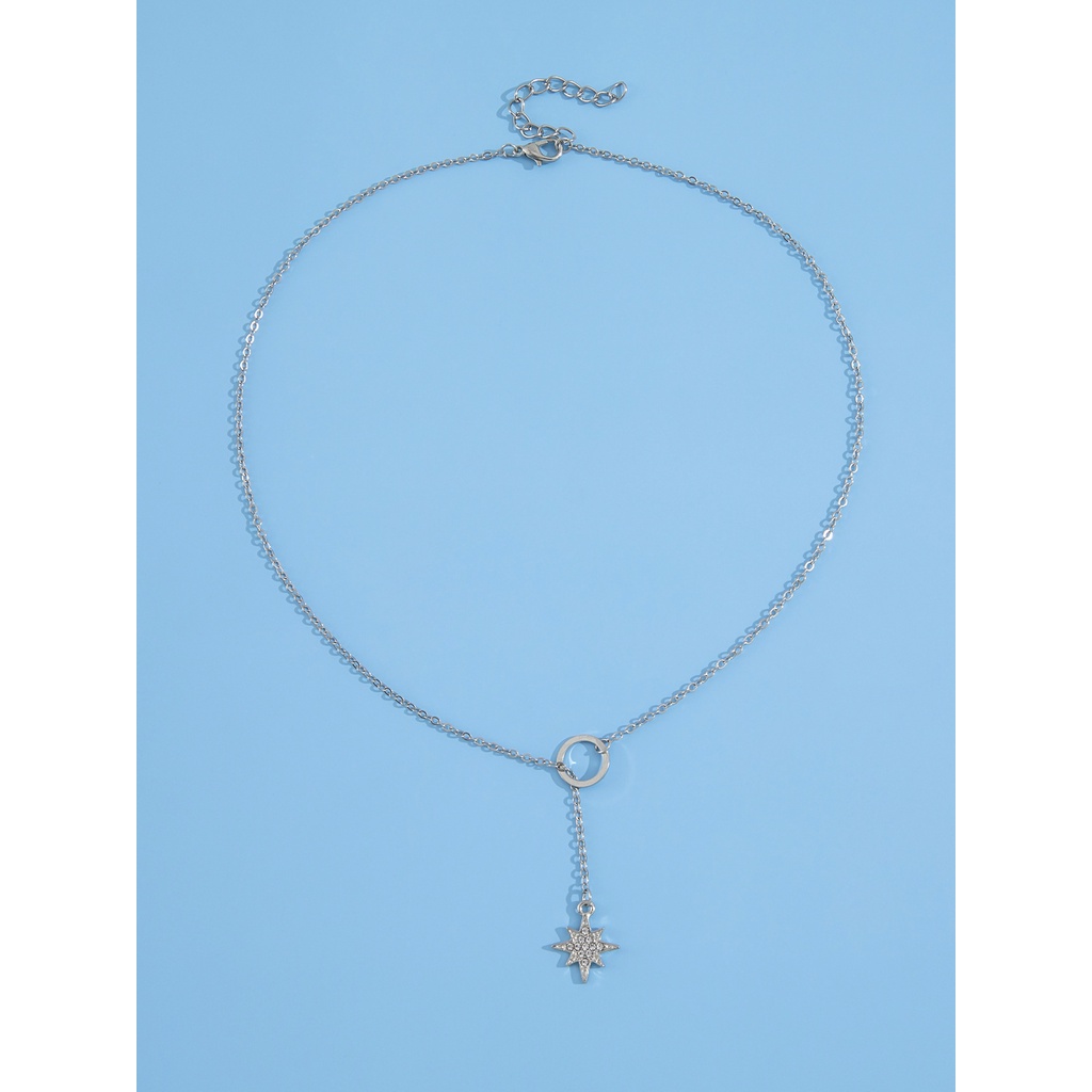 Temperamen High-end, Desain Sederhana, Liontin Bintang Delapan, Kalung Lingkaran Logam Pendek, Rantai Tulang Selangka