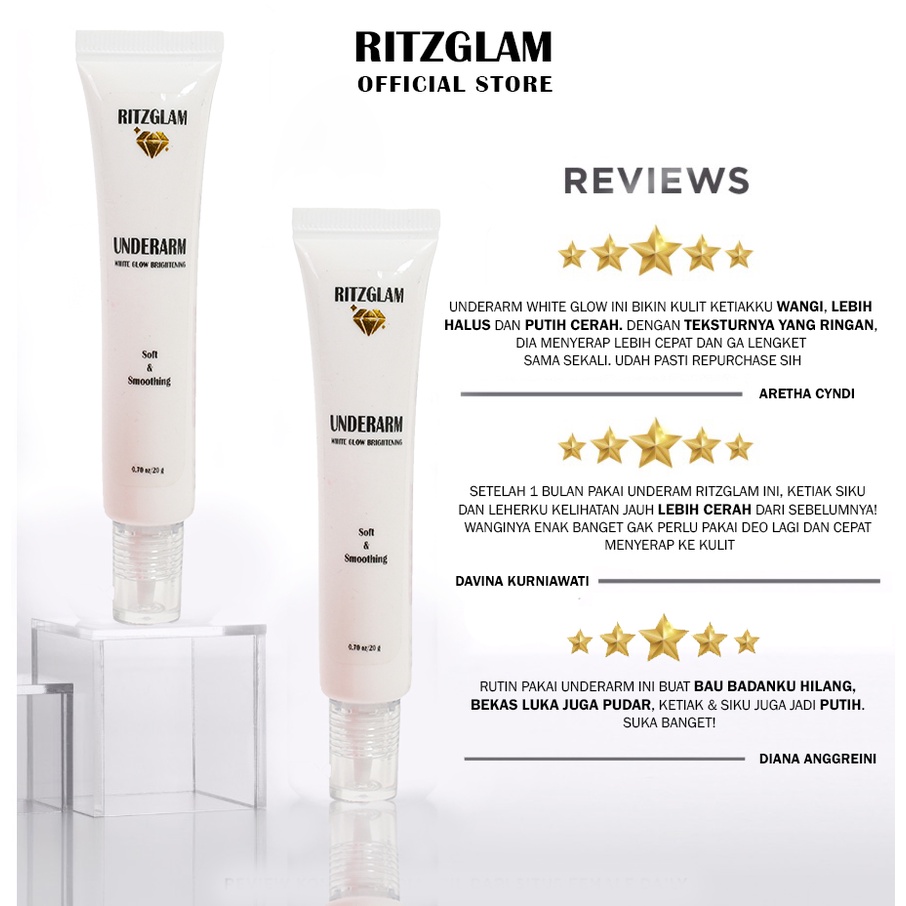 RITZGLAM Reseller 3Pcs Underarm White Glow Brightening  Armpit  Bekas Luka  Penghilang Bau badan Ketiak Ketek Leher Siku Selangkangan hitam jadi putih