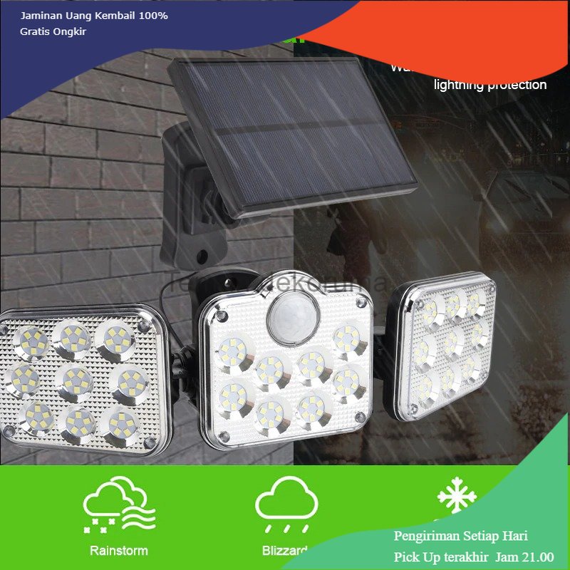 TD - LMP OOBEST Lampu Dinding Solar Double Sensor Three Head 122 LED Cool White - JD-2757A
