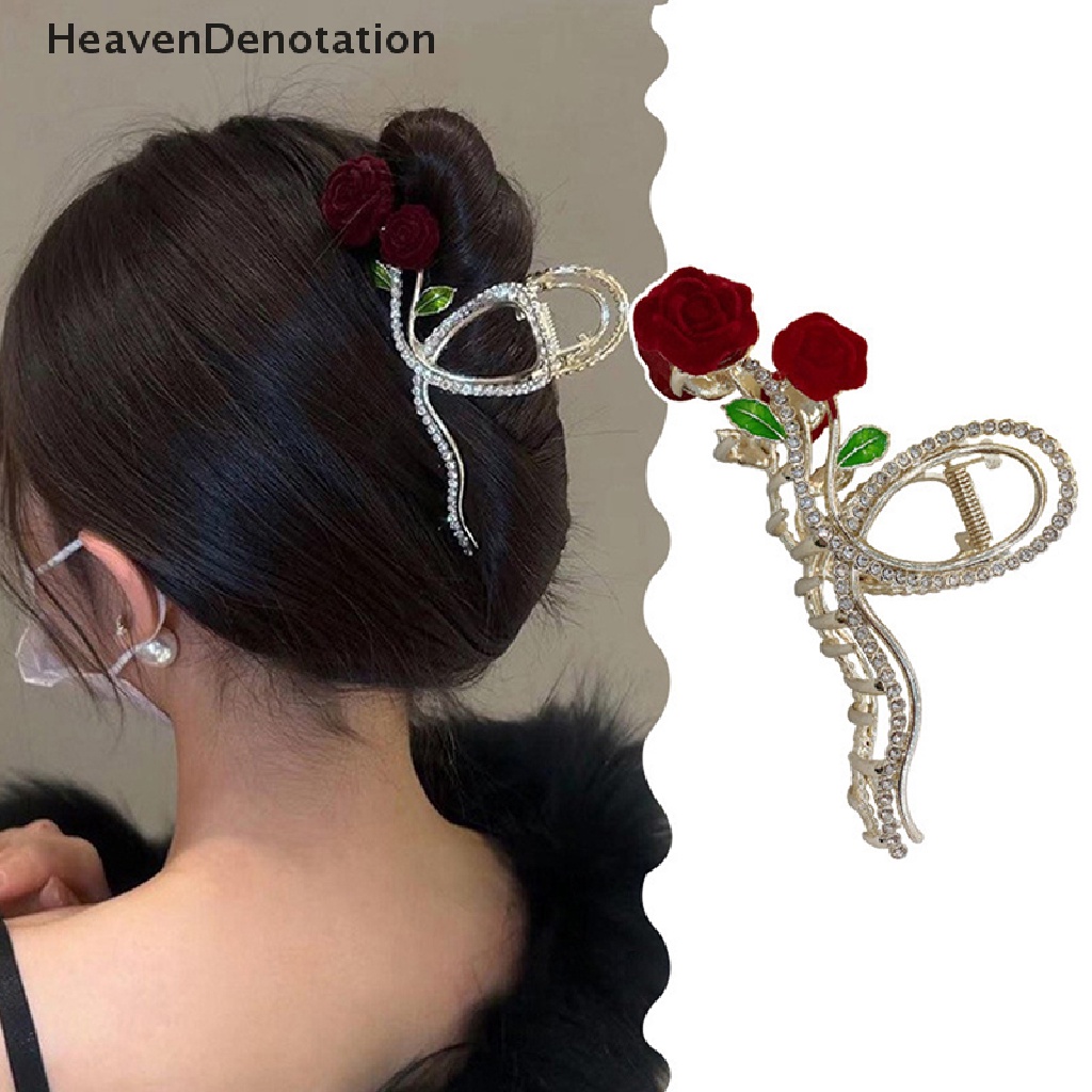 [HeavenDenotation] Retro Rose Ambil Klip Logam Angin Ponytail Klip Hiu Klip Berlian Imitasi Fashion Wanita Aksesoris Rambut Ambil Klip Wanita Gadis Hadiah HDV