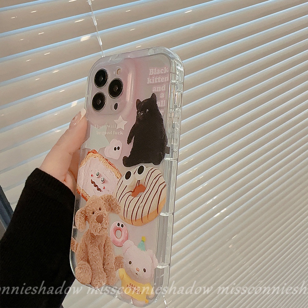 IPHONE Casing Beruang Boneka Kartun Kompatibel Untuk Iphone7 8 Plus XR 11 13 12 14 Pro Max 6s 78 6 Plus X XS Max SE 2020 Hewan Lucu Stiker Shockproof Airbag Lembut Tpu Bening Case Cover