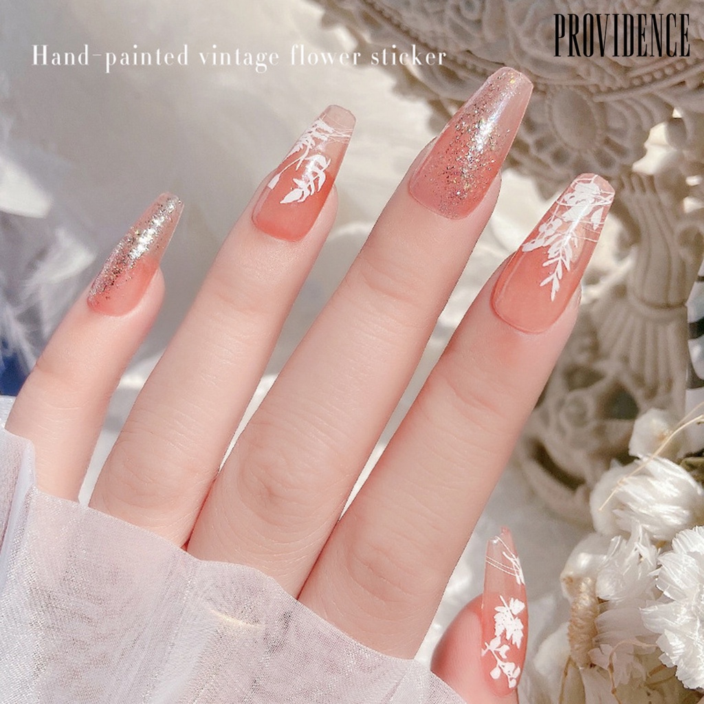 Providence 6lembar Stiker Kuku Tidak Luntur Perekat Diri Tahan Lama DIY Warna Solid Hitam Putih Digambar Tangan Daun Mawar Nail Art Decal Salon Kuku Supply