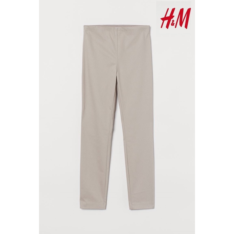 H&amp;M High Waist Superstretch Trousers Light Greige Original Cotton Celana Wanita Krem