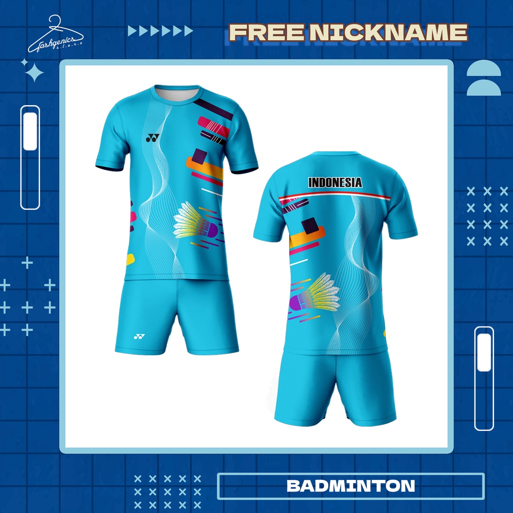 Kaos Baju Jersey Bulutangkis Olahraga Badminton Abstrak Blue 05 Pria dan Wanita Full Printing Custom