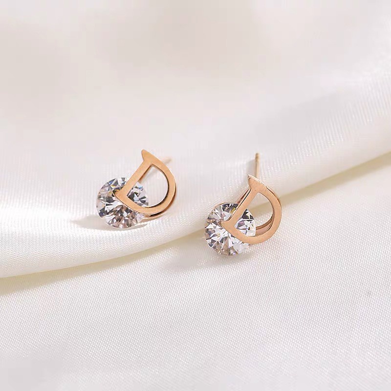 Kalung Desain Huruf D | Set Anting Gantung + Kalung Rantai Dengan Liontin Bunga Untuk Wanita | Rose Gold 18k | Sendok Garpu Bahan Stainless Steel | Aksesoris Bahan Titanium Steel