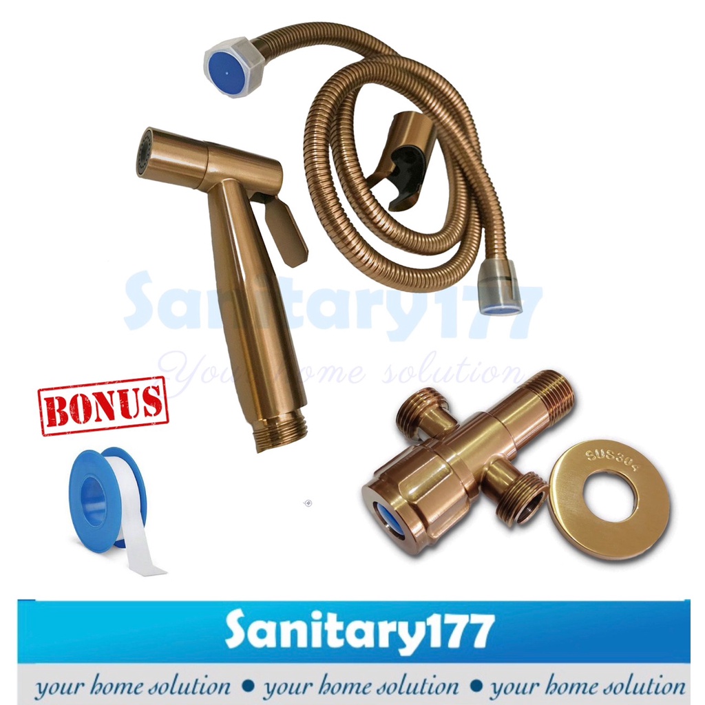 Paket Semprotan Kloset  BROWN stainless 304 + stop kran tee -jet shower bidet washer toilet spray wc cebok bathroon kamar mandi stenles