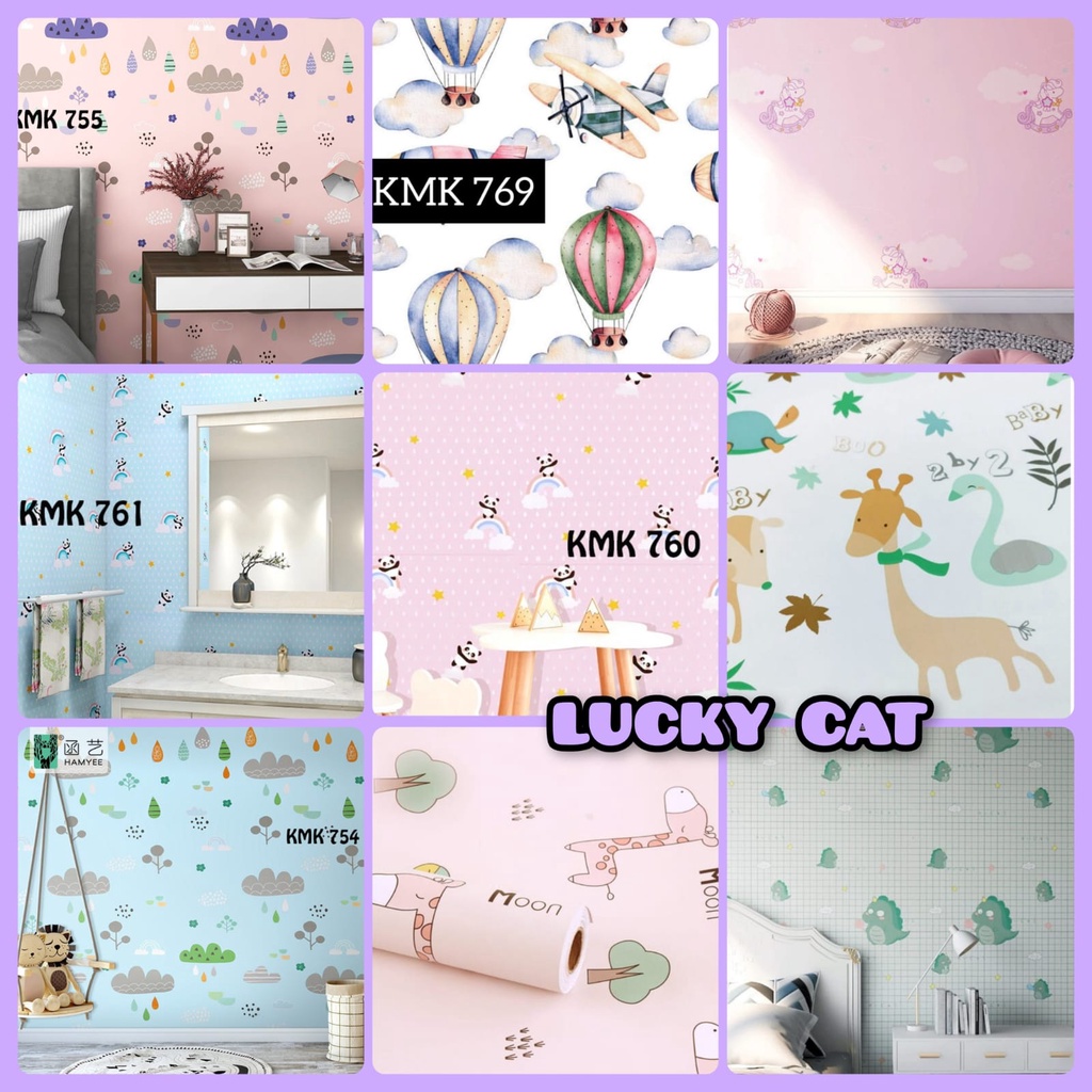 LUCKY CAT - WALLPAPER DINDING ANAK KARTUN | STIKER DINDING KARTUN | WALLPAPER POLOS WARNA PASTEL | W