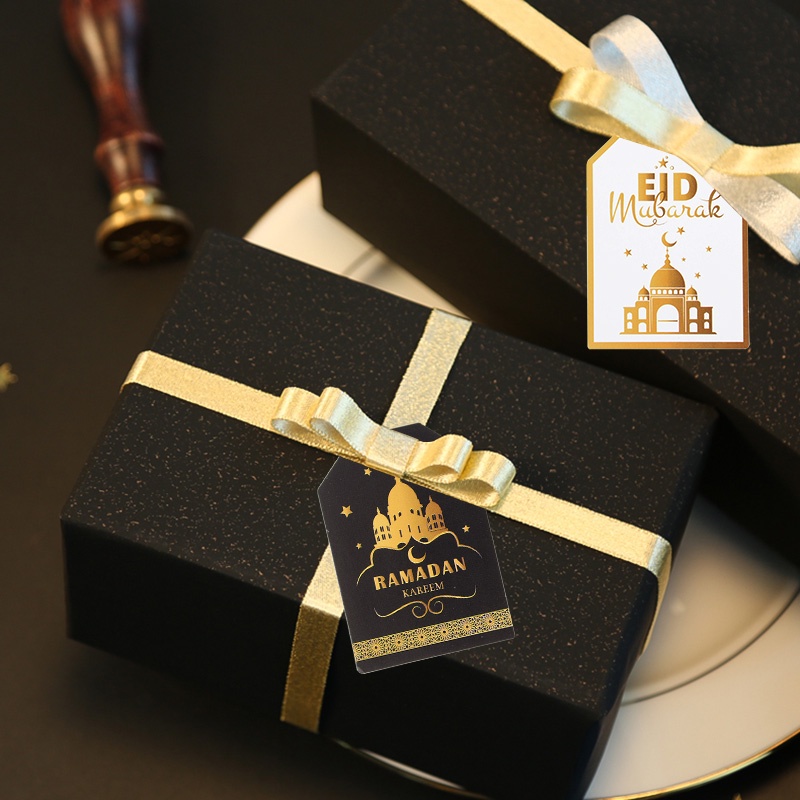 48pcs/set Tag Kertas Motif Kastil Bulan Eid Mubarak/Ramadhan Pesta Muslim Islami DIY Hadiah Kemasan Label Card Decor