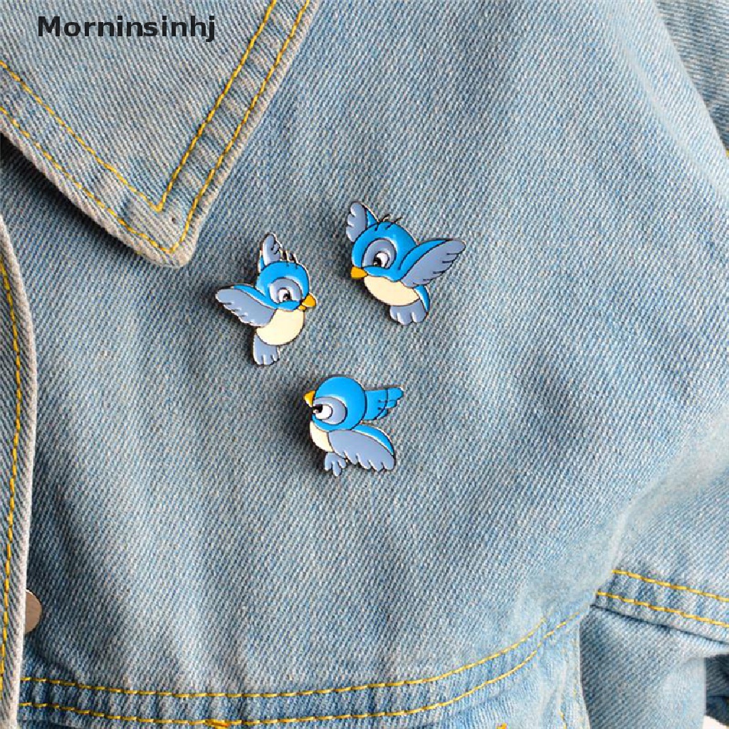 Mornin 3PCS/Set Enamel Blue Bird Bros Bin Hewan Pin Jaket Kemeja Lencana Perhiasan Hadiah id