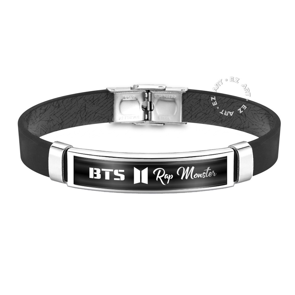 GELANG BTS CUSTOM NAMA TULISAN MODEL SABUK STRAP KULIT PLAT STAINLESS STEEL GAYA KPOP KOREA