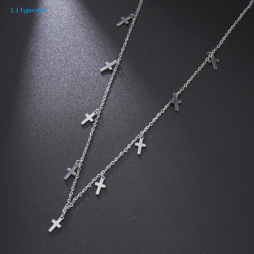 [LS] Rantai Klavikula Kepribadian Mewah Hadiah Valentine Stainless Steel Fashion Multi Cross Liontin Wanita Kalung Perhiasan Aksesori