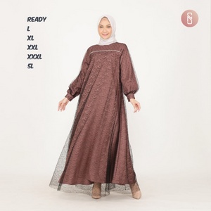 GAMIS PESTA JUMBO BRUKAT DRESS TILE DOT NAILA DRESS BUSUI FRIENDLY JUMBO TERBARU DRESS JUMBO LD 130 