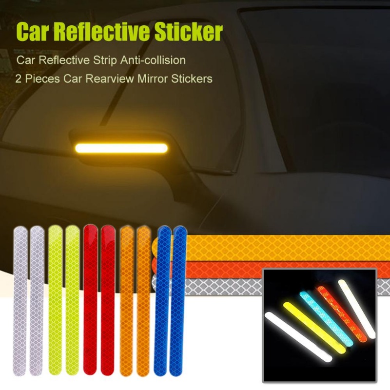 2pcs Stiker Mobil Spion Strip Reflektif Anti-Tabrakan Peringatan Stiker DIY Strip Reflektif Aksesoris Eksterior Otomatis