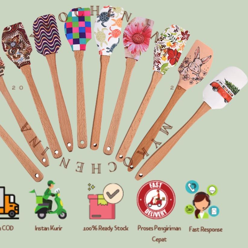 ◊  Spatula Silikon Gagang Kayu Tahan Panas Besar Mpasi Butter Cream ✱
