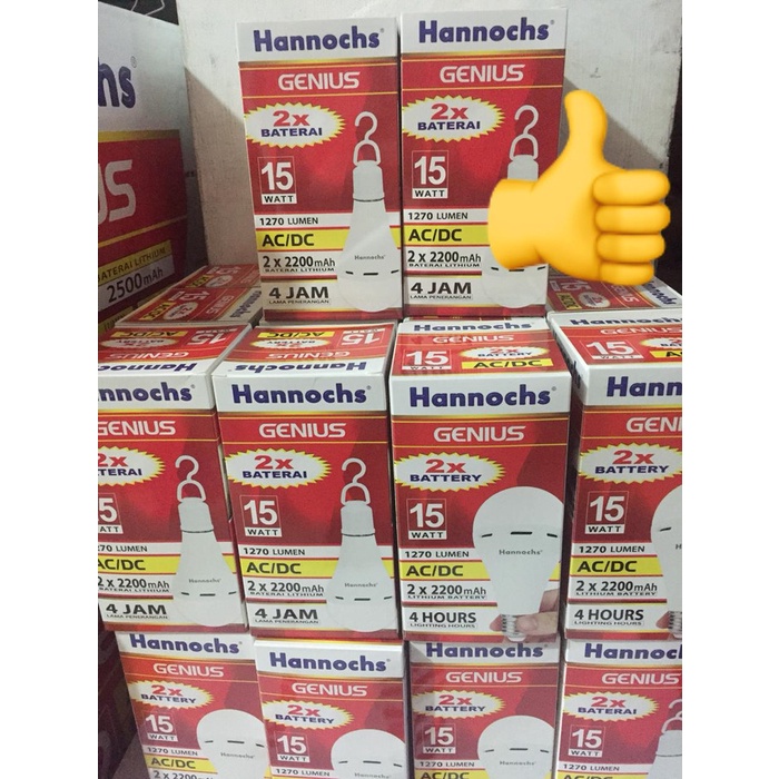 Ladar Lampu Led Emergency Genius Hannochs 15 Watt + Fitting Dengan 2 Baterai