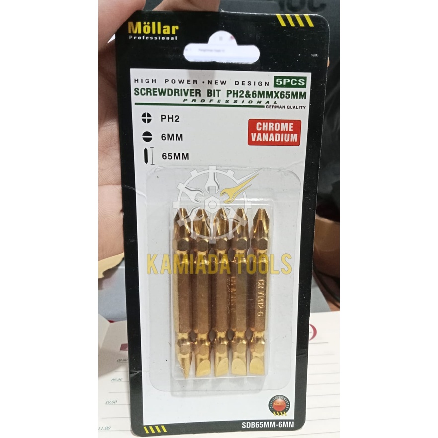 Mollar Mata Obeng Bor Plus Minus Set PH2 5 Buah/Pack/Mata Obeng Kombinasi