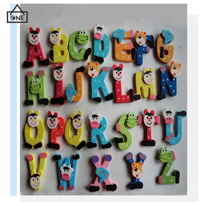 COD❤️Stiker Kulkas Magnet Lucu Kartun Alphabet Tempelan Kayu Bahan Untuk Dekorasi Kulkas-A.one