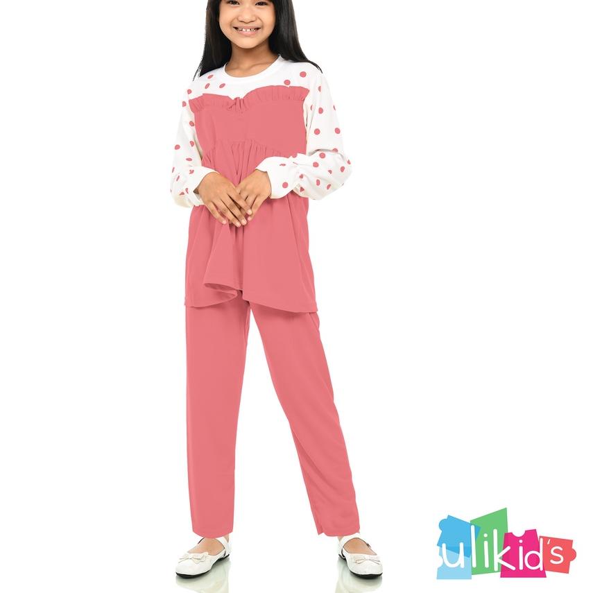 ☄ Ulikids Setelan Baju Anak Perempuan Lucu Motif Polkadot ➬