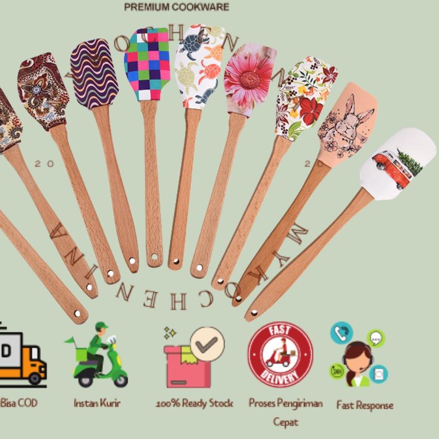 ➺  Spatula Silikon Gagang Kayu Tahan Panas Besar Mpasi Butter Cream ➬