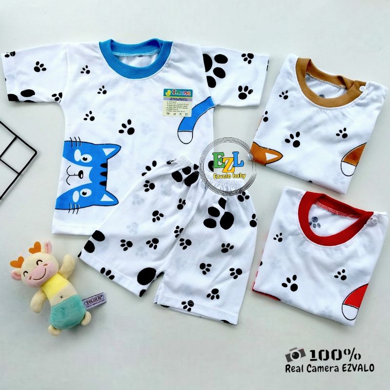 CP-BAJU BAYI GAMBAR KUCING LENGAN PENDEK CELANA PANJANG 3-12 BULAN