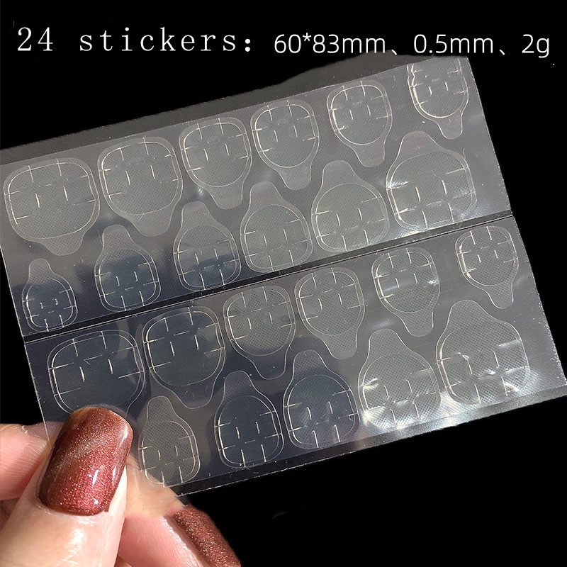 24pcs Kuku Palsu Panjang Dengan 24 stickers-Lem jeli 24