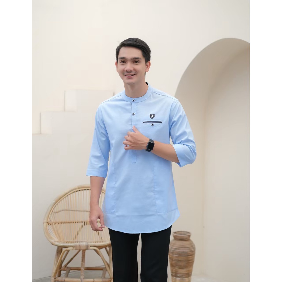 Edisi Biru Wardah Series Baju Koko Pria Lengan 3/4 Dan Pendek Full Katun