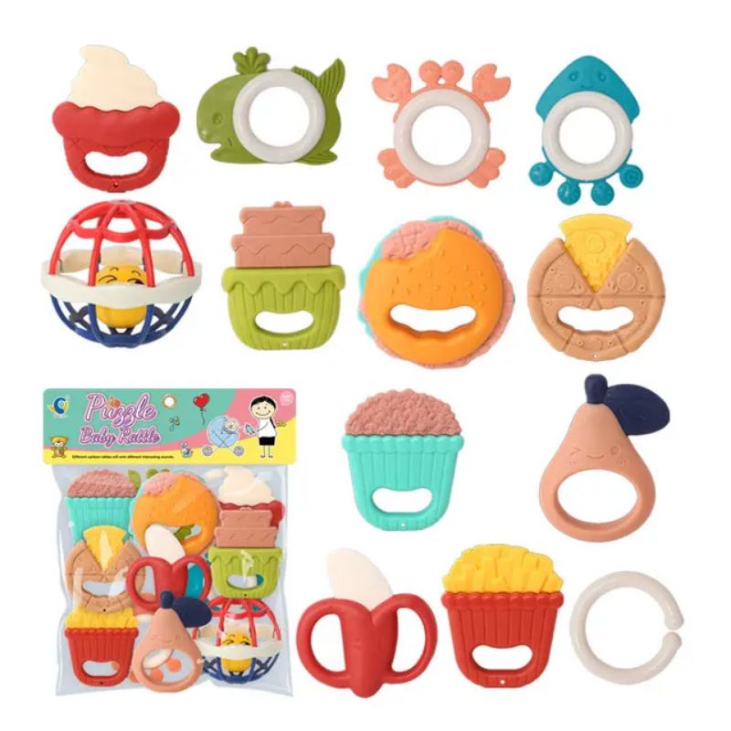 13in1 Mainan Bayi Rattle Teether Set Hemat Seri Food