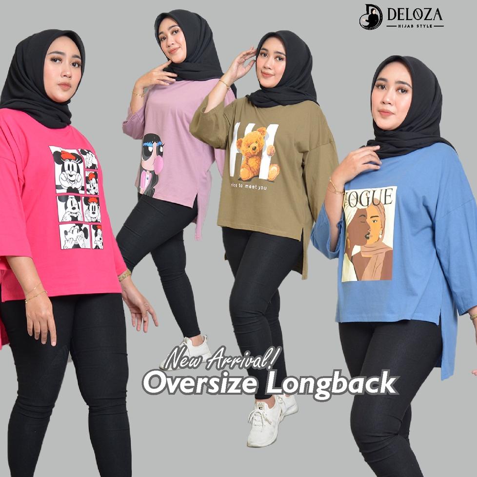 New Sale Deloza Oversized Top Longback Motif Kaos Wanita Jumbo Zungzat
