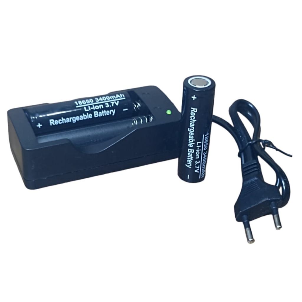 Paket Adaptor Charger + 2 PCS Baterai Li-ion  3400mAh 3.7V Warna Hitam FLATTOP