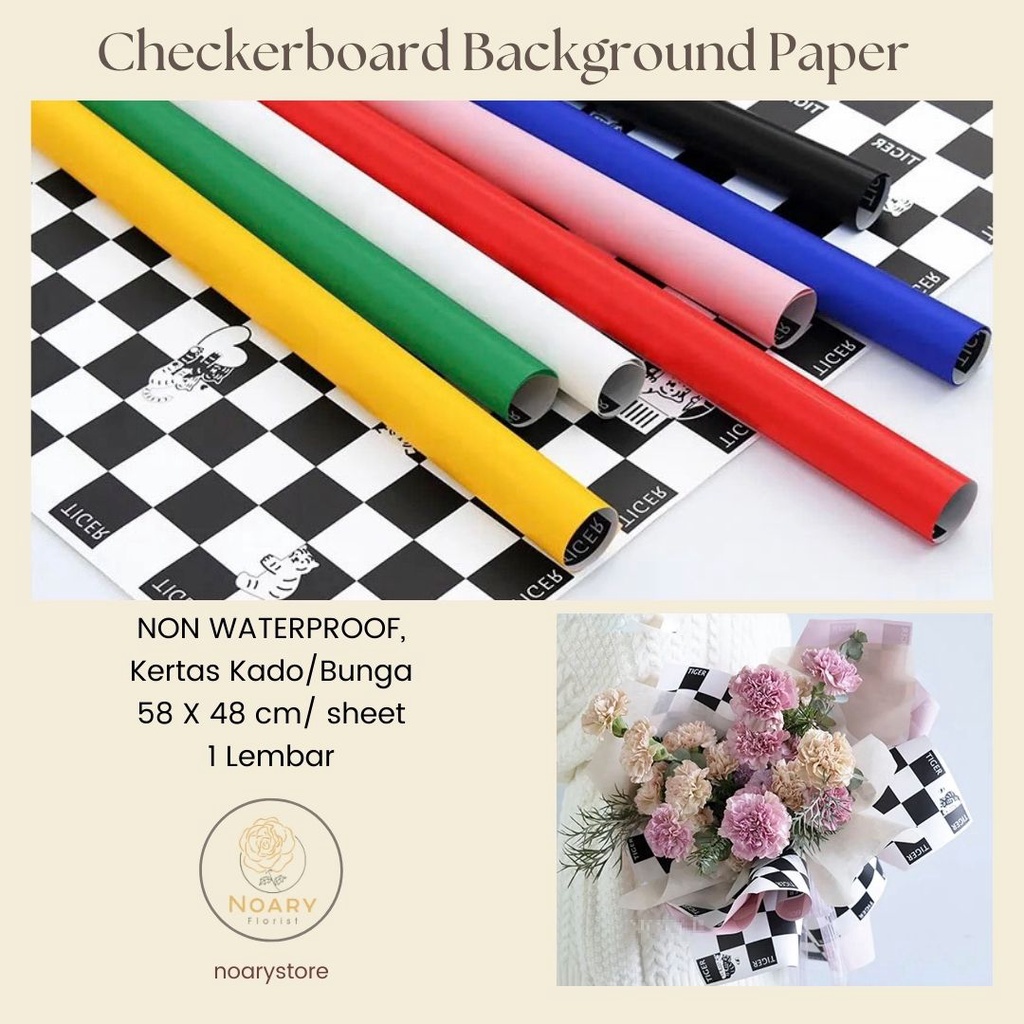 CHECKERBOARD BACKGROUND PAPER / Flower Wrapping / Cellophane