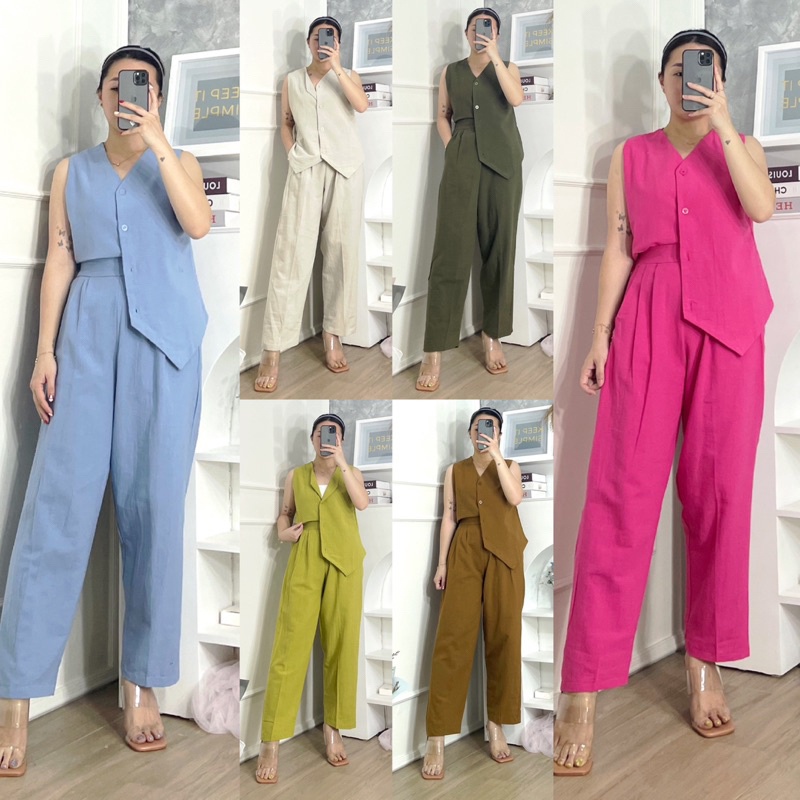 BEFAST - ZRX OOTD WANITA ONESET MILA / ONE SET VEST JOY CRINCLE / Setelan Wanita Keluaran Terbaru / Fashion Kekinian Wanita Remaja Trendy / Outfit Daily Wanita Modis / Oneset Polos / Set Atasan Tanpa Lengan+Celana Panjang / OOTD Wanita Ala Korean Style