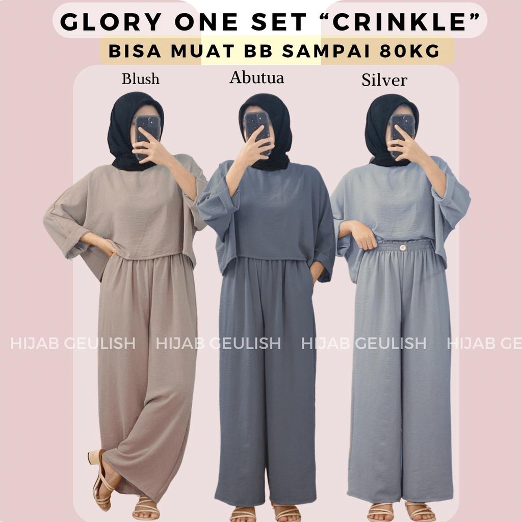 Glory one set crop top Crinkle / setelan wanita crinkle murah