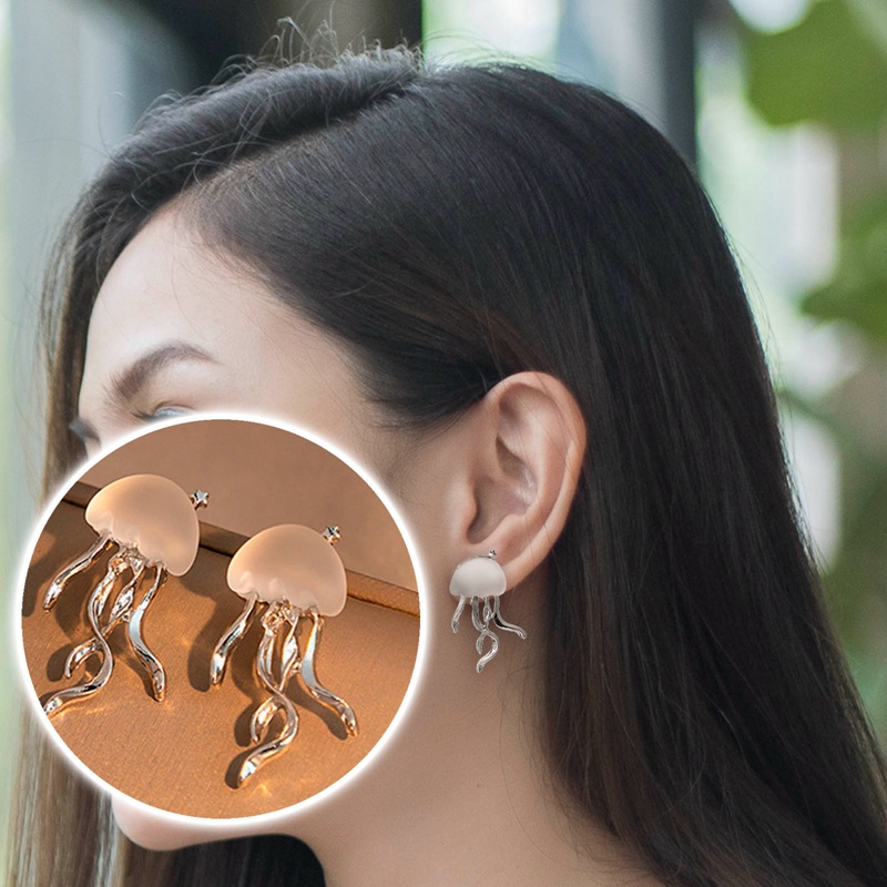 Desain Fashion Mengambang Ubur-Ubur Matte Kristal Anting Korea Kreativitas Kepribadian Perempuan Acaleph Stud Earrings