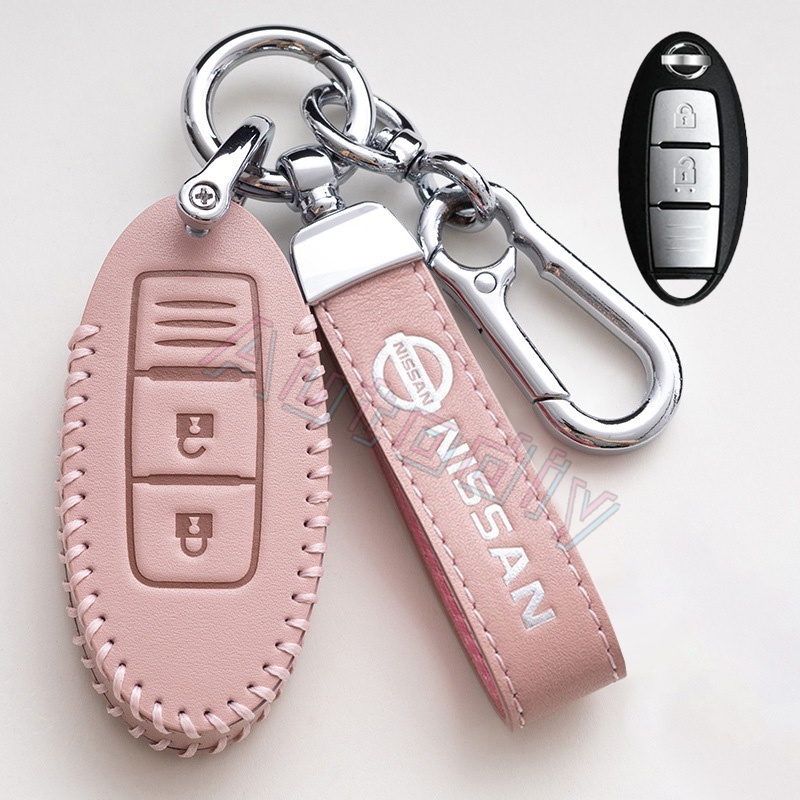 Nissan Pink Leather Key Cover Key Case Untuk Nissan Rogue XTrail T32 T31 Qashqai J11 J10 Kicks Tiida Pathfinder Murano Juke Versa Note Infiniti Navara Keyless Remote Key Holder