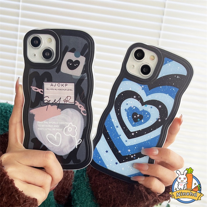 IPHONE Casing Kompatibel Untuk Iphone14 13 12 11 Pro Max X Xr Xs Max8 7 6 6s Plus SE 2020 Fashion Gradient Love Heart Phone Case Wavy Edge Case Shockproof Soft TPU Case Cover Pelindung