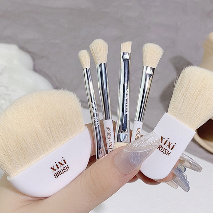 Xixi 6pcs/Set Travel Wanita Kuas Makeup Mini Portable Makeup Brush Set Brush Set Portable Lembut Concealer Brush Foundation Alat Eye Shadow