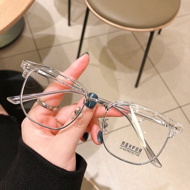 (YUZHU) Kacamata Vintage Anti Blue Light Eyeglasses Metal Half Frame Untuk Pria