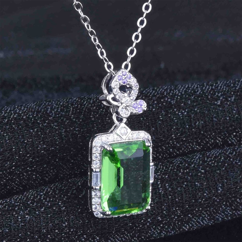 Kalung Liontin Zamrud Simulasi Mewah Baru Tsavorite Olivine Color Treasure Necklace