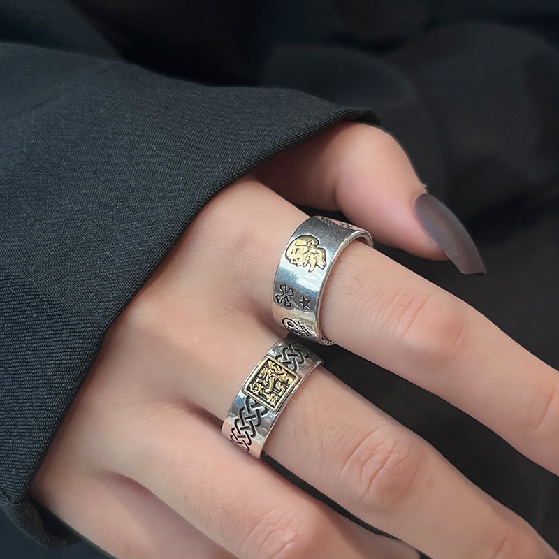 1pcs Cincin Tembaga Vintage Yang Dapat Disesuaikan Namo Amitabha Guardian Ring Antik Warna Perak Buddha Kepribadian Rings Retro Perhiasan Hadiah Untuk Wanita Dan Pria