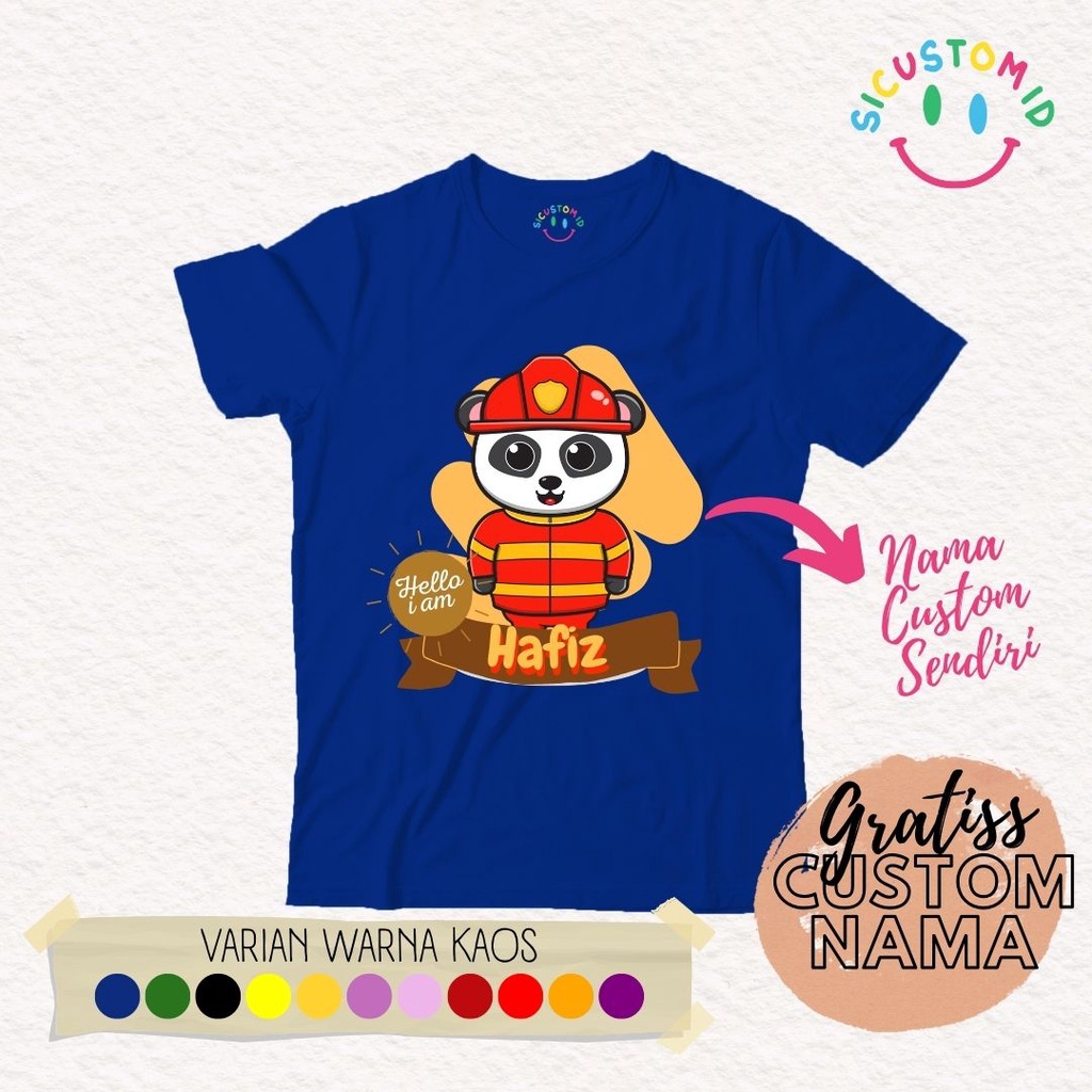 TERLARIS BAJU KAOS ANAK PEMADAM KEBAKARAN TANGAN PENDEK GRATIS CUSTOM NAMA / TULISAN KARTUN PROFESI / PEKERJAAN