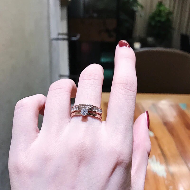 Cincin Ganda Bahan titanium steel 18k Warna rose gold Gaya Korea Untuk Wanita