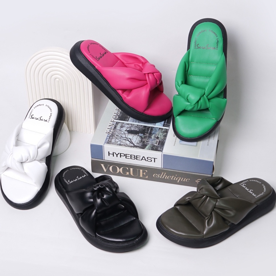SARASARA YUK - DIVA Sandal Wanita Wedges Sendal Cewek Platform Hak Tinggi  3 cm Model Silang Unik Lucu Size 36 37 38 39 40 Pergi Jalan Casual Santai Rumah Slop Warna Green Hijau Selop Premium Original Kekinian Terbaru Shoes ORI Mall Official Store