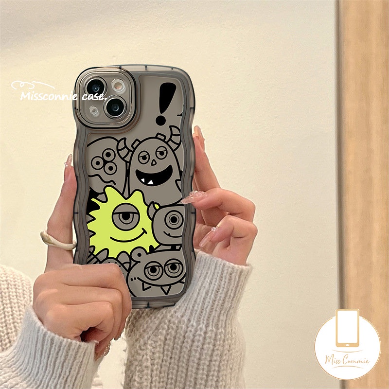 IPHONE Kartun Soft Tpu Wavy Edge Case Kompatibel Untuk Iphone11 7Plus 6 6s 87 Plus X XS Max XR 13 14 11 12 Pro Max SE 2020 14 Plus Cute Little Monster Phone Cover